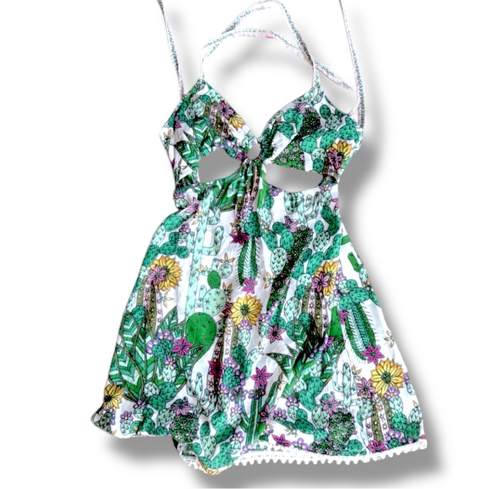 Trina Turk Cacti Cut-Out Dress with Tasseled Ties Size Medium - Picture 2 of 12